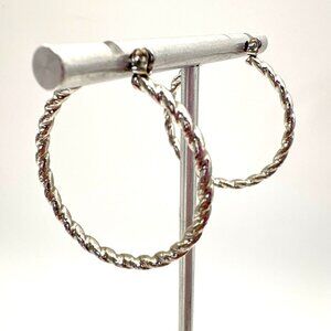 Silver Tone Fashion Silver Twist Hoop Earrings Hinged Posts Size 1" Diameter